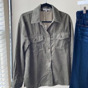 Green Corduroy Button Up Top